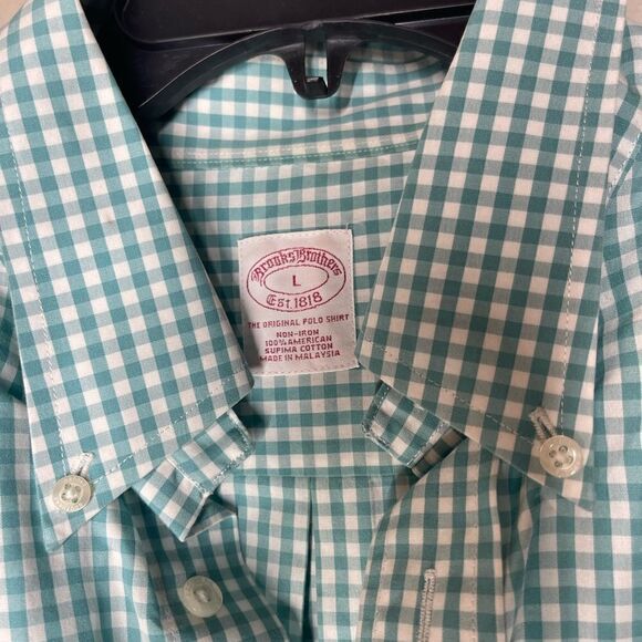 Brooks Brothers green and white checked button down shirt,‎ size large - Picture 3 of 12